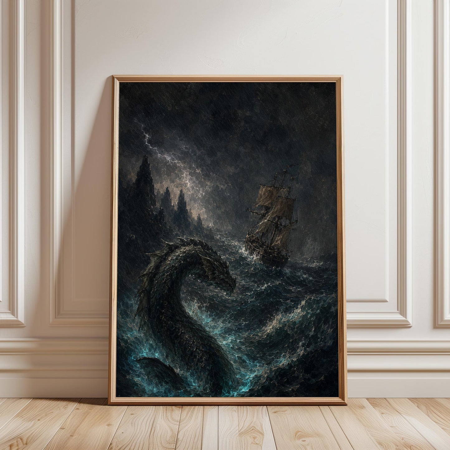 Sea Dragon Wall Art, Dark Nautical Canvas Print, Mythical Ocean Decor