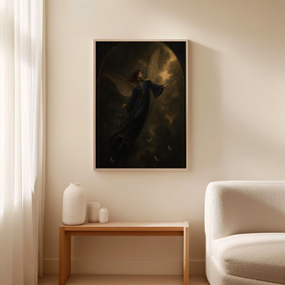 Dark Angel Wall Art, Gothic Fantasy Canvas, Fallen Angel Floating Frame Print