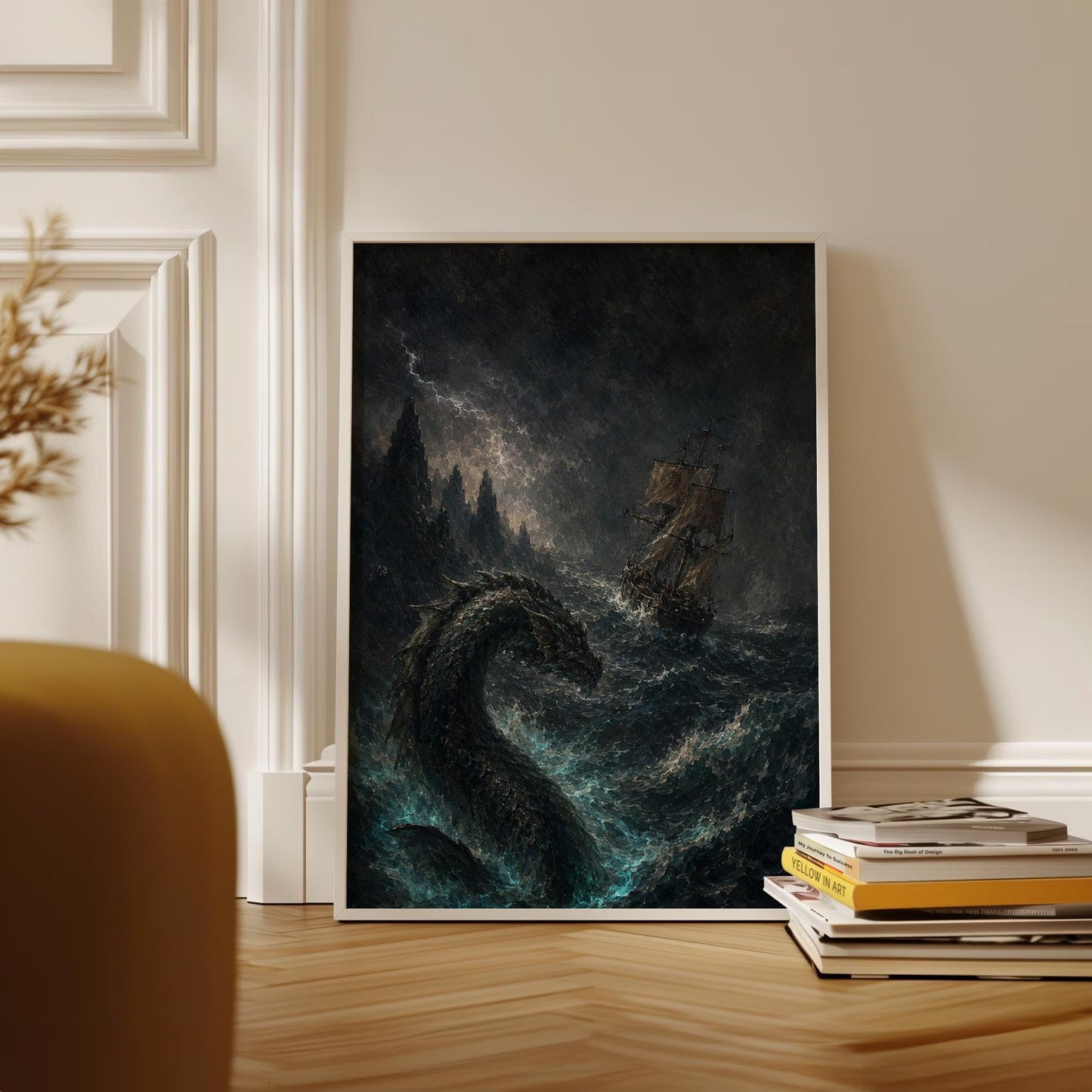 Sea Dragon Wall Art, Dark Nautical Canvas Print, Mythical Ocean Decor
