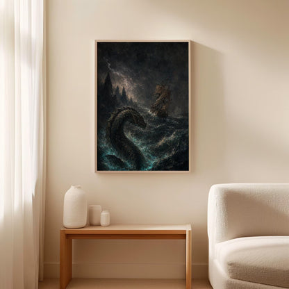 Sea Dragon Wall Art, Dark Nautical Canvas Print, Mythical Ocean Decor
