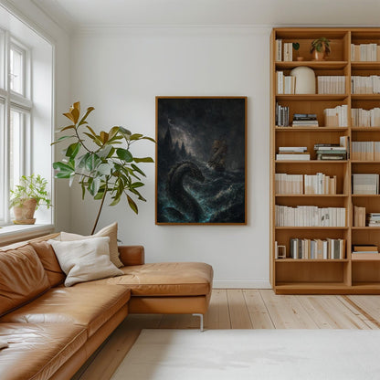 Sea Dragon Wall Art, Dark Nautical Canvas Print, Mythical Ocean Decor